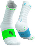 Běžecké ponožky Compressport Pro Racing Socks v4.0 Ultralight Run High - White/Norse Blue/Neon Green Velikost: T1