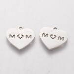 Přívěsek z nerezové oceli - srdce s nápisem m♥m - platinový - 13 x 14 x 1 mm - 1 ks