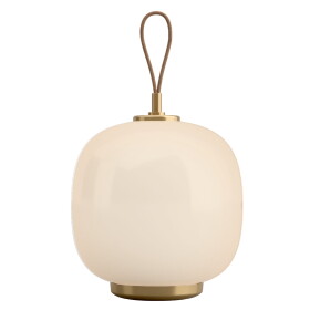 Louis Poulsen Přenosná stmívatelná lampa VL 45 Radiohus / Glossy White Opal Glass, bílá barva, sklo, kov, kůže