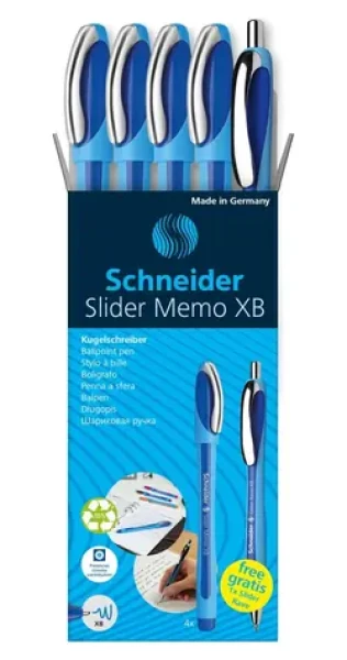 Schneider Slider Memo + Rave modrá / Kuličkové pero / sada 5 ks v pouzdře / extra silný hrot (50-150275)