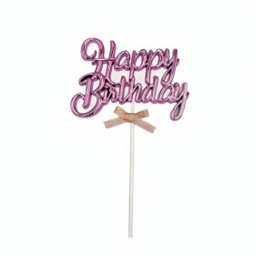 Dortisimo Zapichovací dekorace na dort růžová Happy Birthday s mašličkou