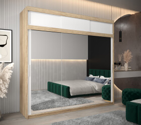 Šatní skříň Abi T3 s nástavcem Barva korpusu: Dub - sonoma, Rozměry: 250 cm, Dveře: Bílá