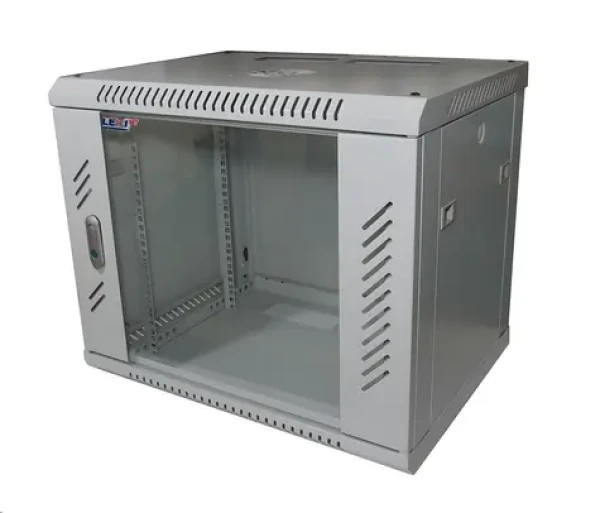 LEXI-Net 19" nástěnný rozvaděč 9U 600x450 šedý / Nástěnný rozvaděč / nosnost 60 kg / skleněné dveře / rozložený (LN9U-60/45)