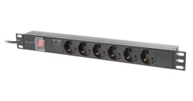 Lanberg PDU černá / Zásuvková lišta do racku / 19" / 1U / 6x zásuvka Schuko / 16 A / 2 m (PDU-06F-0200-BK)