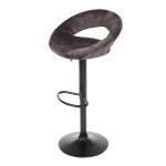 Židle barová, hnědá sametová látka, černá podnož
