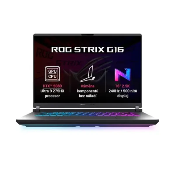 Asus ROG Strix G16 šedá / 16" WQXGA / Intel Core Ultra 9 275HX 2.7GHz / 32GB / 1TB SSD / RTX 5080 / Bez OS (G615LW-NEBULA054)