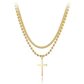 Ocelový náhrdelník Paisé Gold - chirurgická ocel, kříž, Zlatá 39 cm + 5 cm (prodloužení)