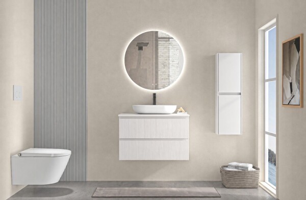 CERANO Koupelnová skříňka Carole - bílá matná rýhovaná + deska pod umyvadlo z lit. mramoru Elanys - 12 mm - bílá matná - 60x49,2x46 cm