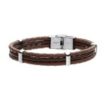 Pánský náramek Rigoberto z pravé kůže a chirurgické oceli, Hnědá 22 cm