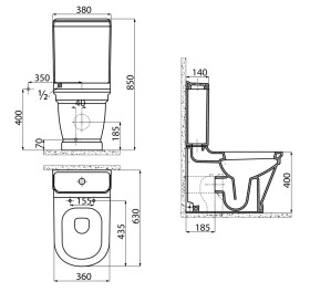 SAPHO - ANTIK WC mísa kombi, spodní/zadní odpad, 37x63cm, bílá AN360