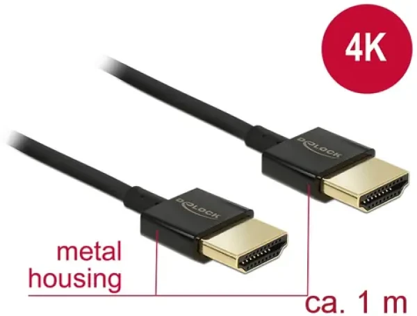 Delock Kabel HDMI s Ethernetem - HDMI-A samec HDMI-A samec 3D 4K 1 m černá / Slim Premium (84771-D)