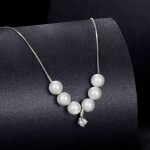 Stříbrný perlový náhrdelník Dariana - 0,1 ct MOISSANITE + CERTIFIKÁT, Stříbrná 40 cm + 5 cm (prodloužení)
