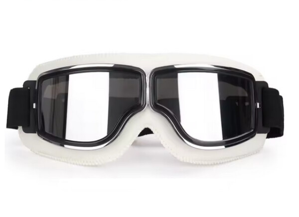 Retro brýle na motorku bílé - čirá skla