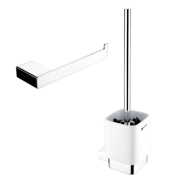 Nimco Kibo chrom sada k WC, WC štětka s keramickým držákem na zeď a držák toaletního papíru Ki set-94KN-26 Ki set-94KN-26
