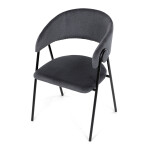 Židle jidelní, šedá látka, černá kovová noha