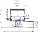 MIDAS Podlahová vpusť - boční D50 s límcem, nerezová mřížka 125x125 mm p1647