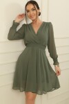 By Saygı Double Breasted Collar Waist And Sleeve Ends Gimped Lined Short Chiffon Dress
