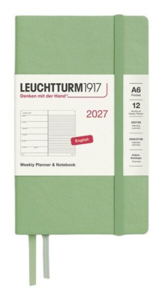 Týdenní plánovač & Zápisník Sage, Pocket A6 2027, anglicky