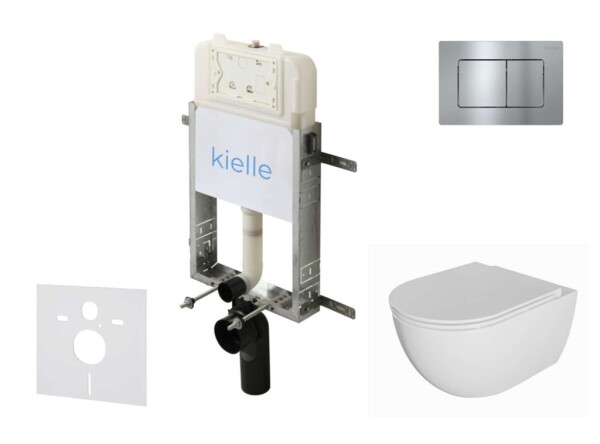 Kielle - Genesis New Set předstěnové instalace, klozetu Oudee, Rimless, sedátka softclose a tlačítka Gemini New III, lesklý chrom 30528SZ08