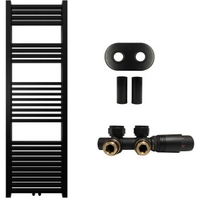 CERANO Koupelnový radiátorový set Franko - ústřední vytápění - středové připojení 50 mm - 514W - černá matná - 1600x500 mm