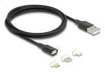DeLock Magnetický USB kabel 3v1 černá / Nabíjecí kabel / Lightning, Micro-USB, USB-C adaptér / magnetický konektor / 1 m (88165)
