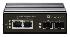 LevelOne Industriální PoE+ switch 2x GE PoE/2x SFP 180W / Switch / Průmyslový / Neřízený / DIN lišta (IGP-0431)