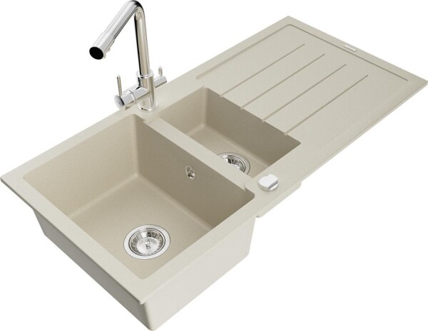 MEXEN - Andres granitový dřez s odkapávačem včetně baterie Duero, béžová 6515-69-671600-00