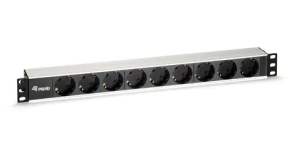 Equip 19" Zásuvkový panel černá/stříbrná / Zásuvkový panel / 1U / 9x Schuko / 16 A / hliník (333292)
