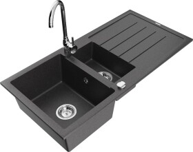MEXEN - Andres granitový dřez s odkapávačem včetně baterie Telma, černá nakrapiany 6515-76-670200-00