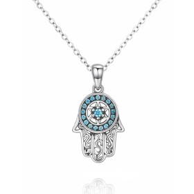 Stříbrný náhrdelník Hamsa - letní talisman, stříbro 925/1000, Stříbrná 39 cm + 5 cm (prodloužení) Bílá