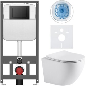 CERANO - Kompletní WC set Basic/Cesso - bílá matná - WC tlačítko Maxio/Černá - závěsné - předstěnová instalace - 49x36 CER-8050BD86263