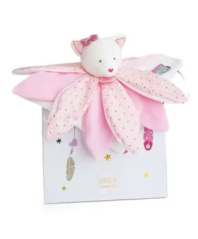 Doudou Dárková sada - Plyšový muchláček růžová kočka 26 cm
