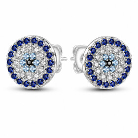 Stříbrné náušnice Evil Eye s modrými zirkony - stříbro 925/1000, Modrá