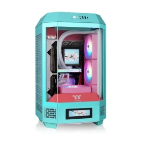 Thermaltake The Tower 250 tyrkysovo-červená / mini ITX / 1x USB-C / 2x USB-A / bez zdroje / průhledná bočnice (CA-1Z9-00SLWN-00)