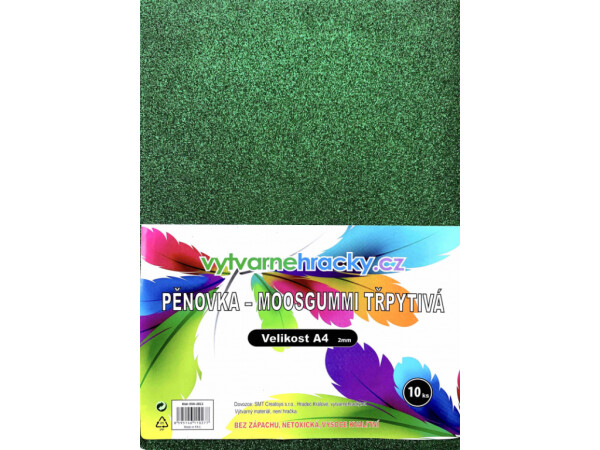 Pěnovka třpytivá A4, tl. ca 2mm - zelená, 10ks