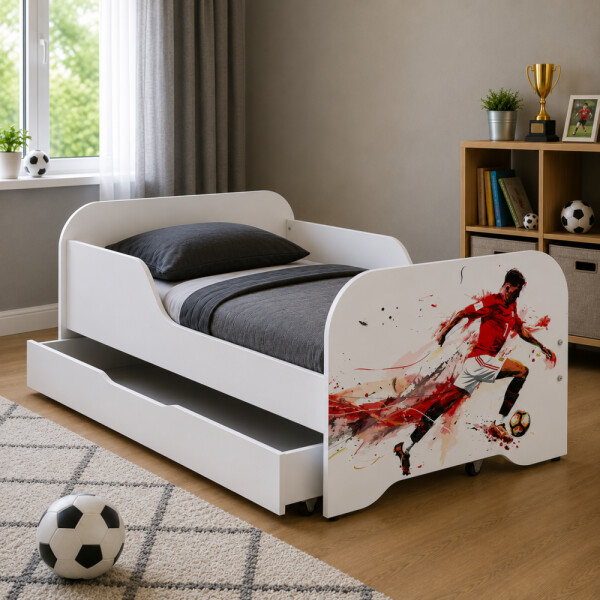 DumDekorace Kompletní dětská postel 140 x 70 cm s matrací a lamelovým roštem - FOOTBALLER
