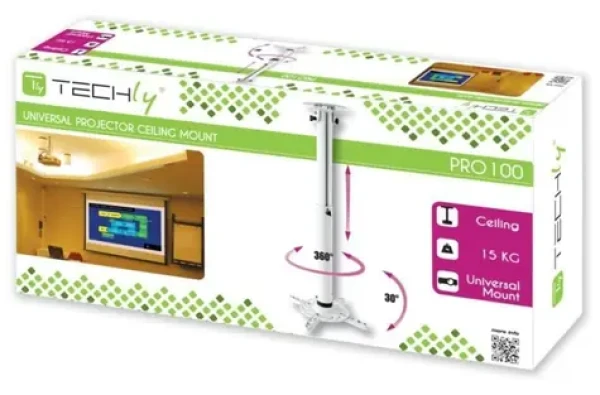 Techly 022267 / Stropní držák pro projektor / 50-77 cm / 15 kg / bílá (022267)