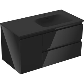 MEXEN/S - Orio koupelnová skříňka 90 cm s umyvadlem Vela pravá, 2S, 1D, černá lesk/černá mat 91A13-09047-3-BBFFF70-W23P71