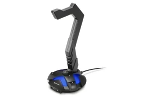 Sharkoon X-Rest 7.1 černá / Stojan na sluchátka / USB zvuková karta 7.1 / modré LED / 2x 3.5mm jack (4044951019045)