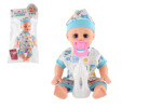 Panenka miminko plast 32cm pevné tělo pijící, čůrající na baterie se zvukem s doplňky v sáčku