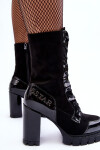 Kůže Šněrovací Boty Na Masivním Sloupku Černá Khariah 40
