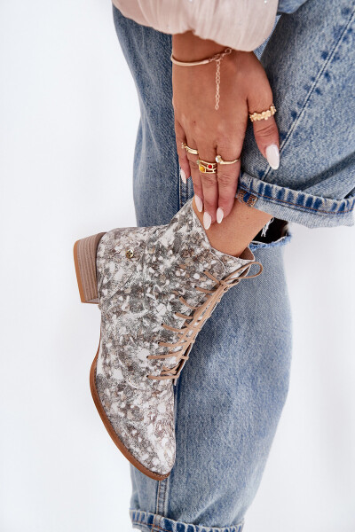 Kožené Vzorované Kotníkové Boty Na Ploché Podpatky Maciejka 06391-25 Béžové 36