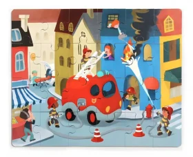 TOP BRIGHT Dřevěné puzzle s hračkou Hasičské auto