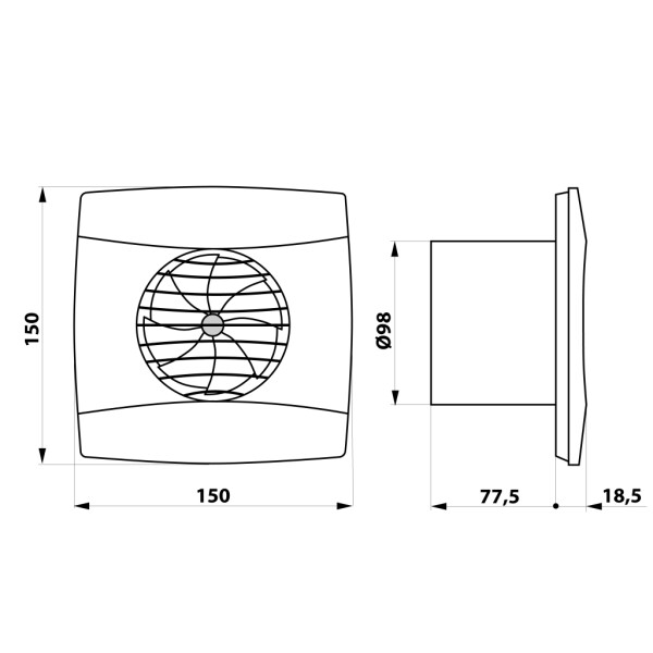 CATA - UC-10 T koupelnový ventilátor axiální s časovačem, 8W, potrubí 100, černá 01202100