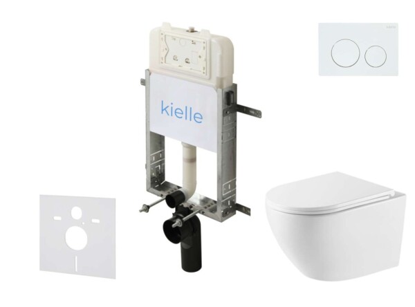 Kielle - Genesis New Set předstěnové instalace, klozetu Oudee, Vortex Rimless+, sedátka softclose a tlačítka Gemini New I, lesklá bílá 30528SZ55