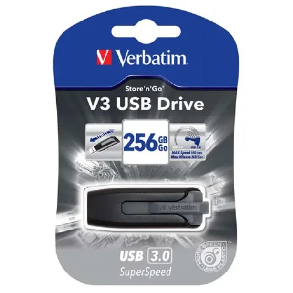 VERBATIM USB V3 256 GB černá / flash disk / USB 3.0 / R: 120 MBps / W: 25 MBps (49168)