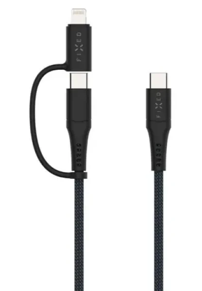 FIXED Dlouhý nabíjecí a datový opletený kabel s konektory USB-C/USB-C a Lightning adaptérem PD 3m MFi PD 60W šedý (FIXDB-CCL3-GR)