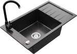MEXEN/S - Elias granitový dřez 1 s odkapávačem včetně baterie Telma, černá kropenatý 6511-76-670200-76