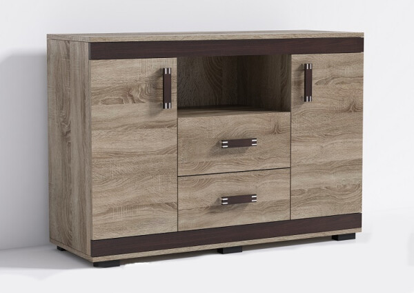 Komoda P15 120cm Barva korpusu: Wenge, Lišta: Trufla, Barva dvířek: Dub - canyon
