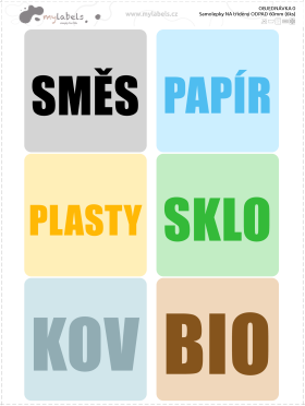 Samolepky NA tříděný ODPAD s vlastními texty 60mm (6ks)